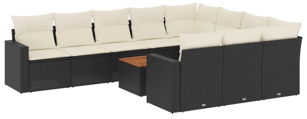 Set Divani da Giardino 11 pz con Cuscini in Polyrattan Nero