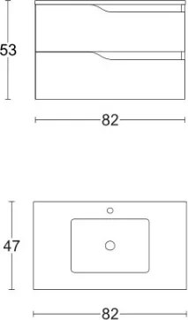 Mobile sospeso bagno base con lavabo 82 cm GRACE2 Quercia/Bianco