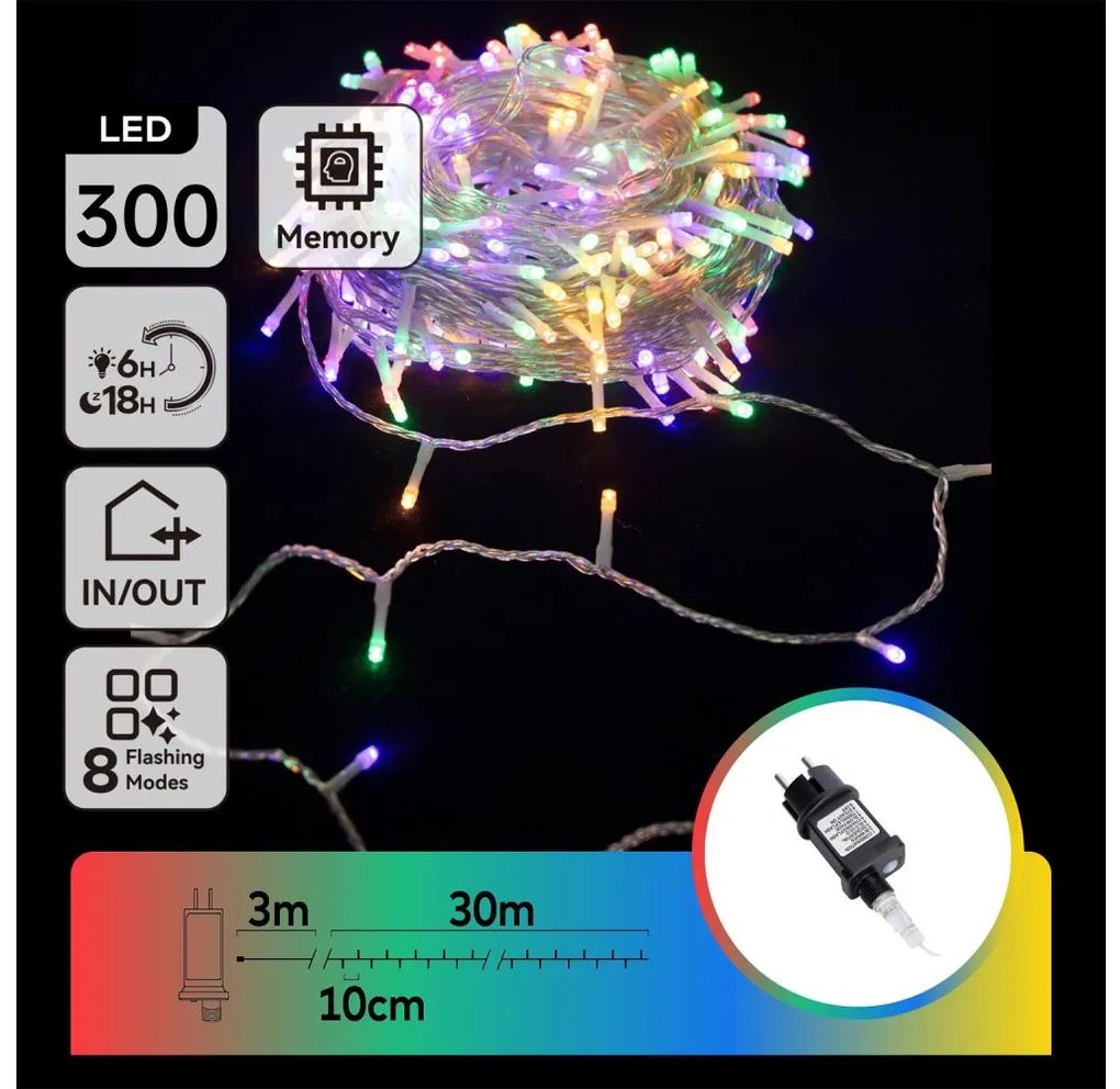 Aigostar - Catena LED natalizia da esterno 300xLED/8 funzioni 33m IP44 multicolore