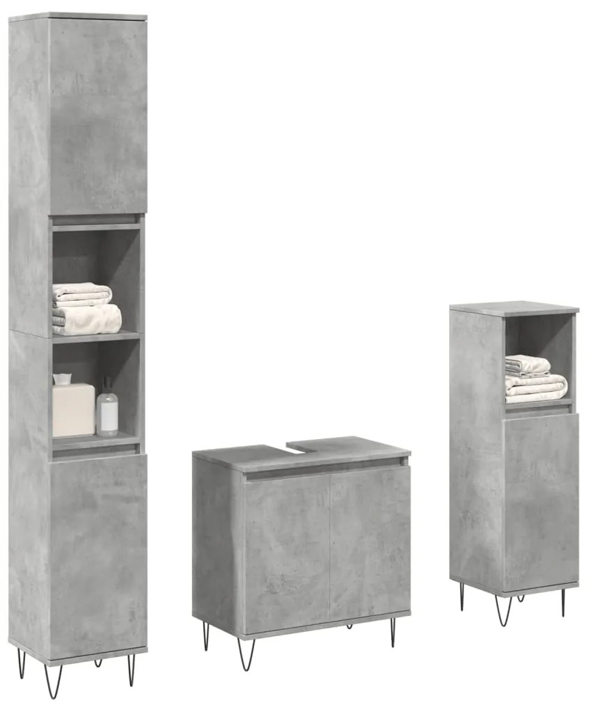 Set Mobili Da Bagno 3 Pz Grigio Cemento İn Legno Multistrato /