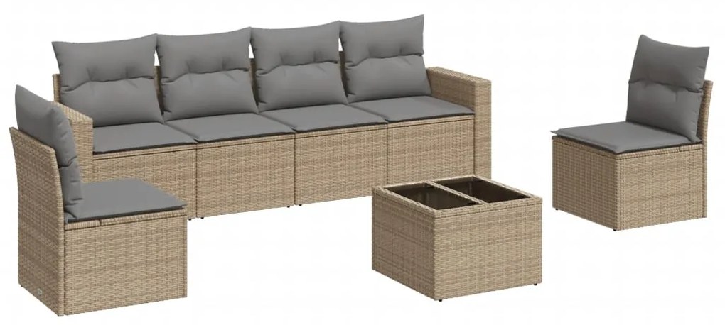 Set divani da giardino 7 pz con cuscini beige in polyrattan