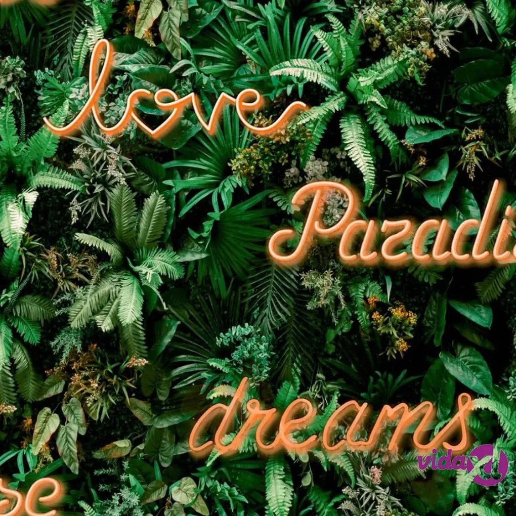 Noordwand Good Vibes Carta da Parati Neon Letter with Plants Verde e Arancione