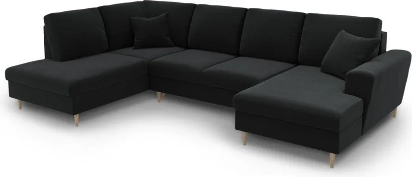 Divano angolare nero allungabile e con contenitore (con penisola a sinistra/a U) con rivestimento in velluto Kyoto – Cosmopolitan Design