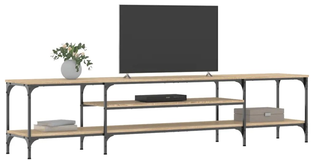 Mobile tv rovere sonoma 201x35x45 cm legno multistrato e ferro