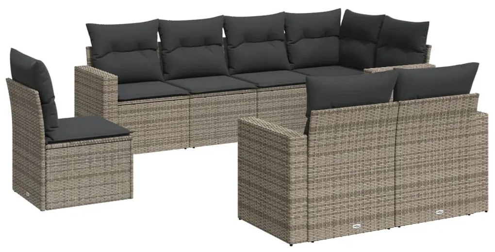 Set divano da giardino 8 pz con cuscini grigio in polyrattan