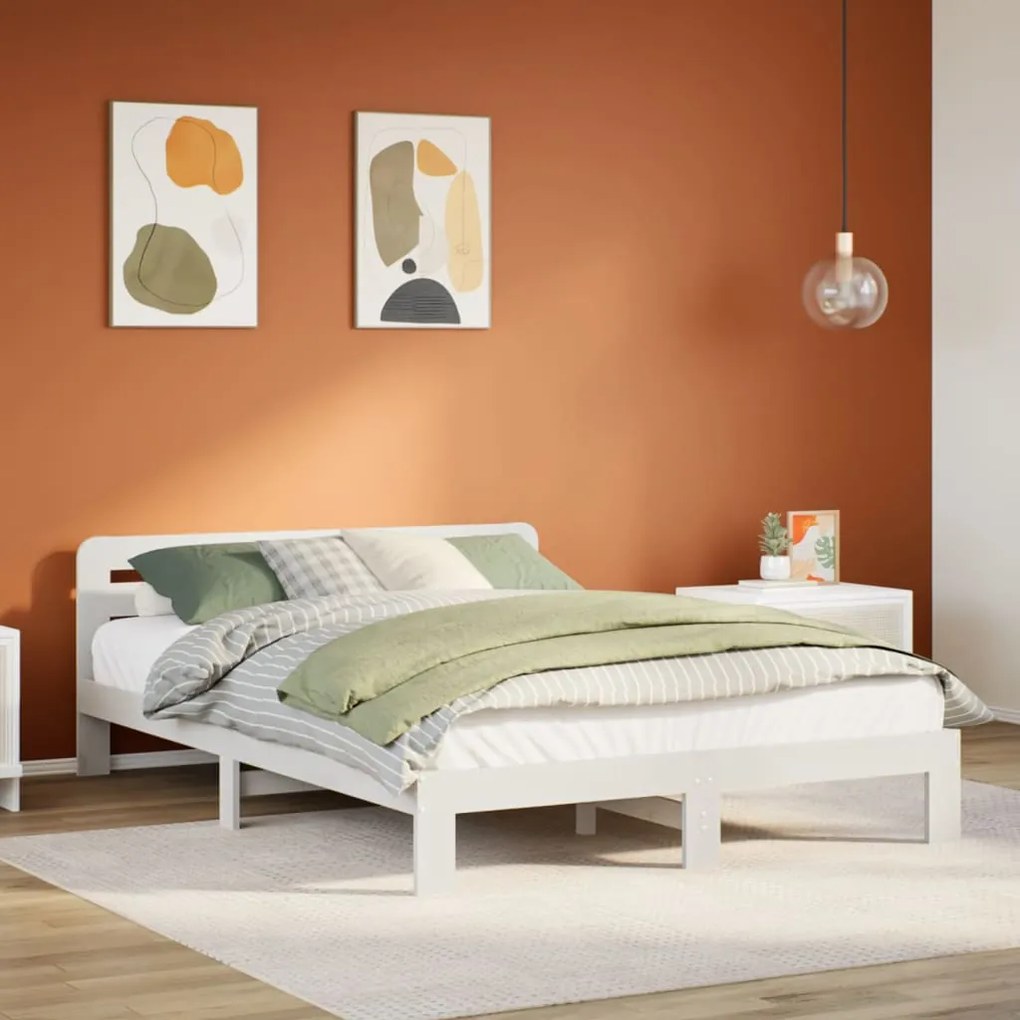 Letto Senza Materasso Bianco 160x200 Cm Legno Massello Di Pino /
