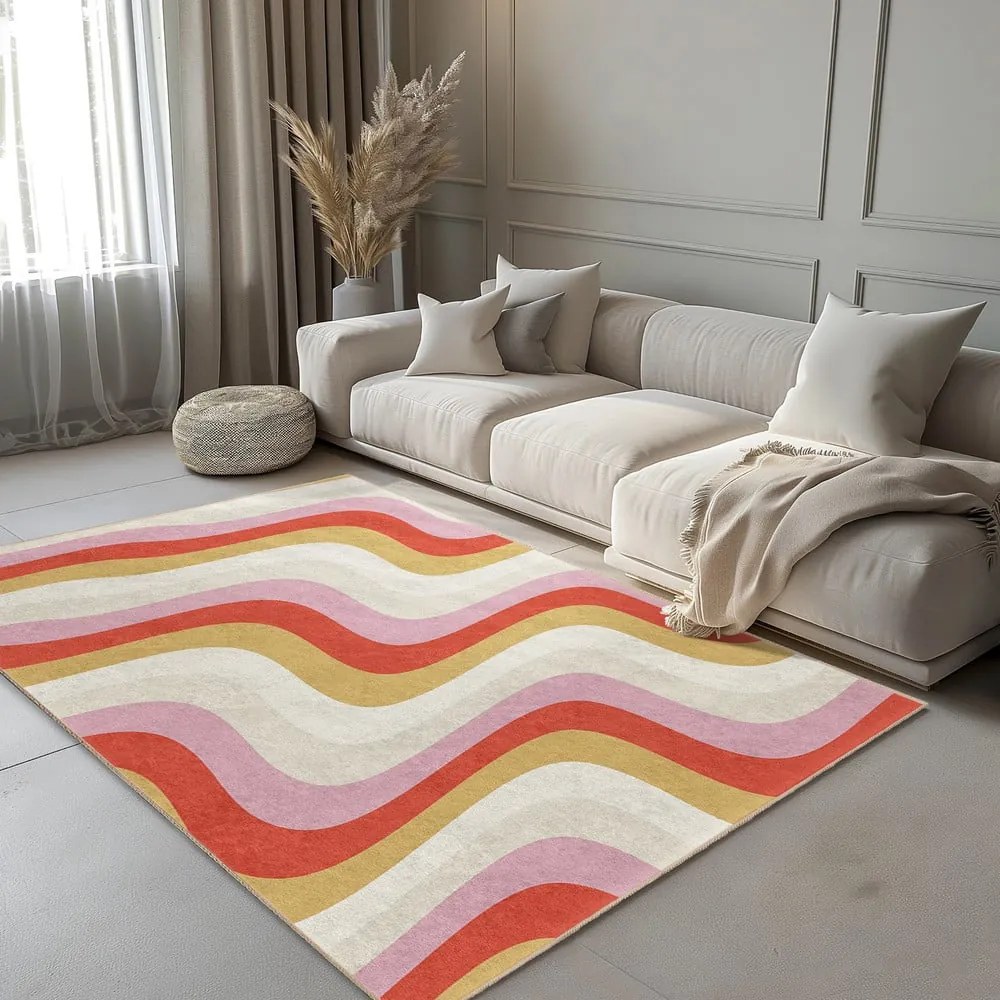 Tappeto giallo e rosa lavabile 120x180 cm Creamy Raspberry Swirl – Mila Home