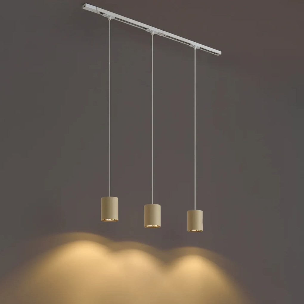 Sistema di illuminazione a binario moderno con 3 luci a sospensione bianco con beige monofase - Iconic Holt