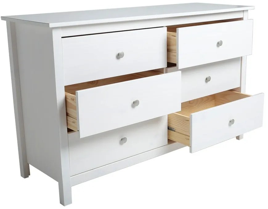 Cassettiera bassa bianca in legno di pino massiccio 130x80 cm Berna - Marckeric