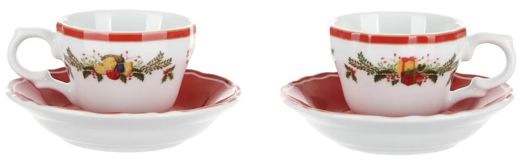 Set 2 tazze caffè Natale con piattino porcellana