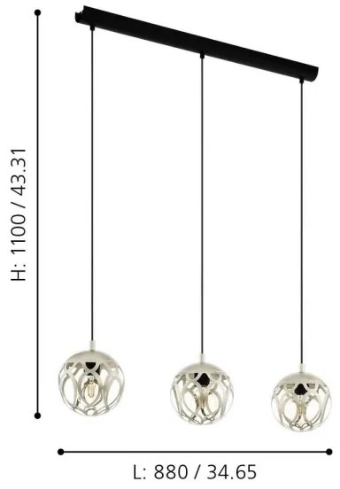 Eglo 99072 - Lampadario a sospensione con filo MIRTAZZA 3xE27/60W/230V