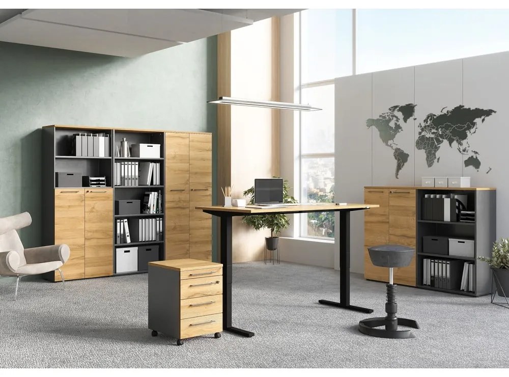 Armadietto color antracite/di colore naturale con effetto rovere con chiusura a chiave/su ruote 42x61x49 cm Agenda – Germania