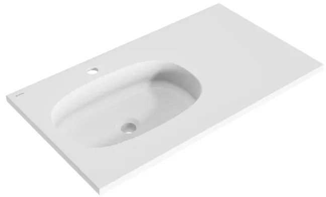 Lavabo da incasso con bordo a vista rettangolare vasca a sinistra Modern L 81 x H 14.3 x P 46 cm in composito minerale di resina gelificata bianco