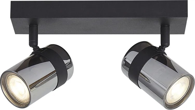 Faretto da soffitto nero con vetro fumé 2 luci orientabile e inclinabile - Gianni