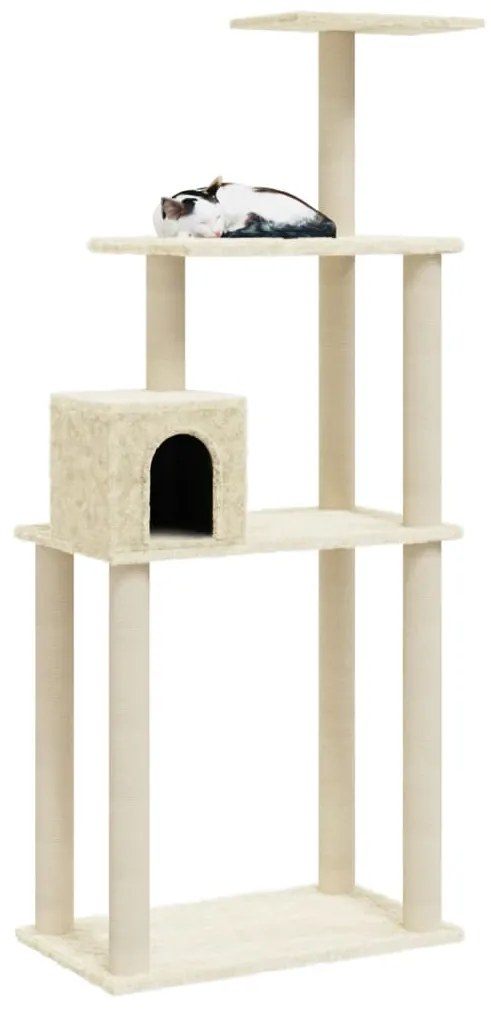 Albero per gatti con tiragraffi in sisal crema 147 cm