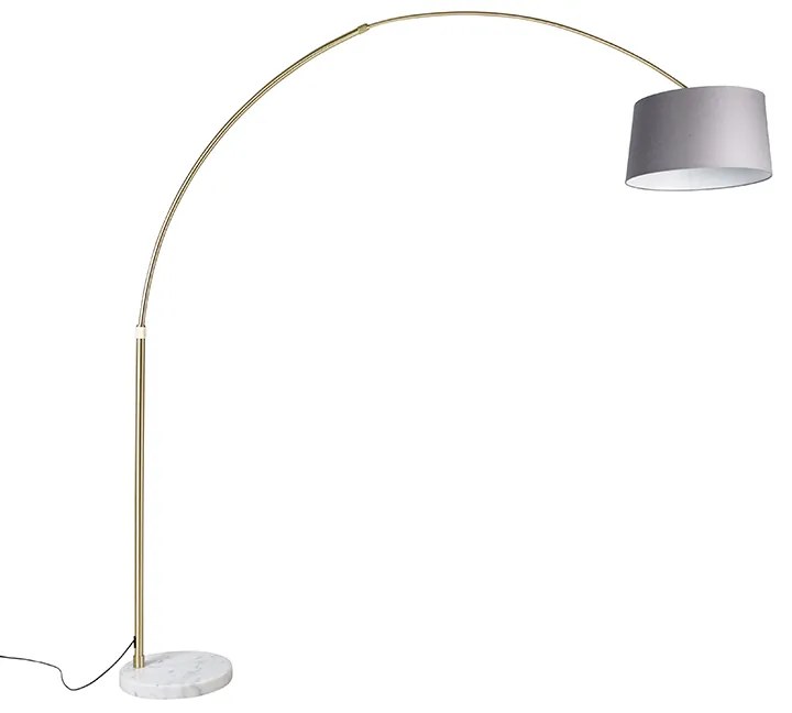 Lampada ad arco in ottone con paralume in tessuto di marmo grigio 45 cm - XXL