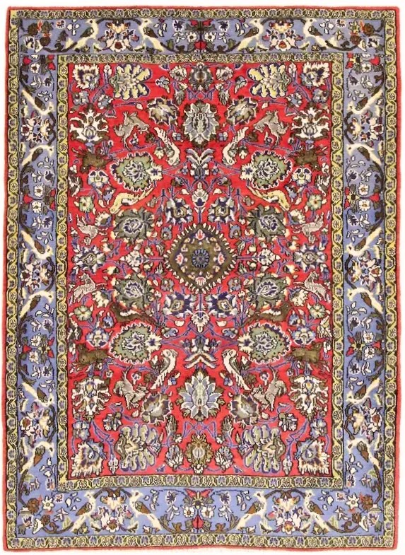 Ghom Tappeto 110x150 Rosso (Iran) Annodato A Mano
