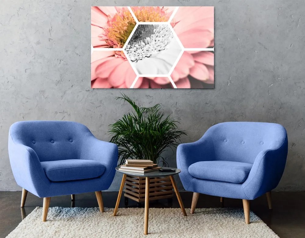 Quadro su tela – Gerbera in esagono