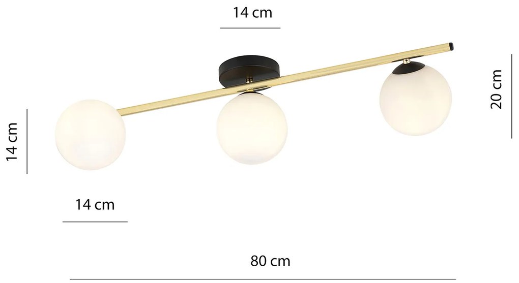 Plafoniera Contemporanea 3 Luci Eracle In Acciaio Oro/Nero E Sfere Vetro Bianco