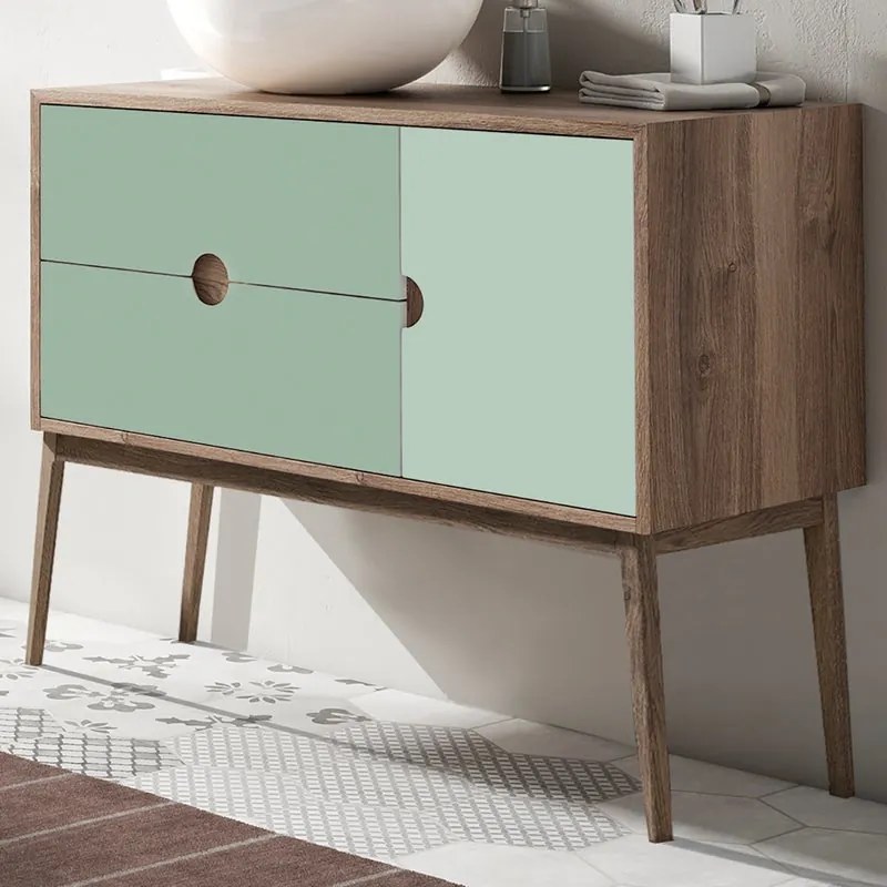 Mobile da bagno sotto lavabo Kompas rovere/verde acqua L 100 x H 48 x P 45 cm, lavabo non incluso