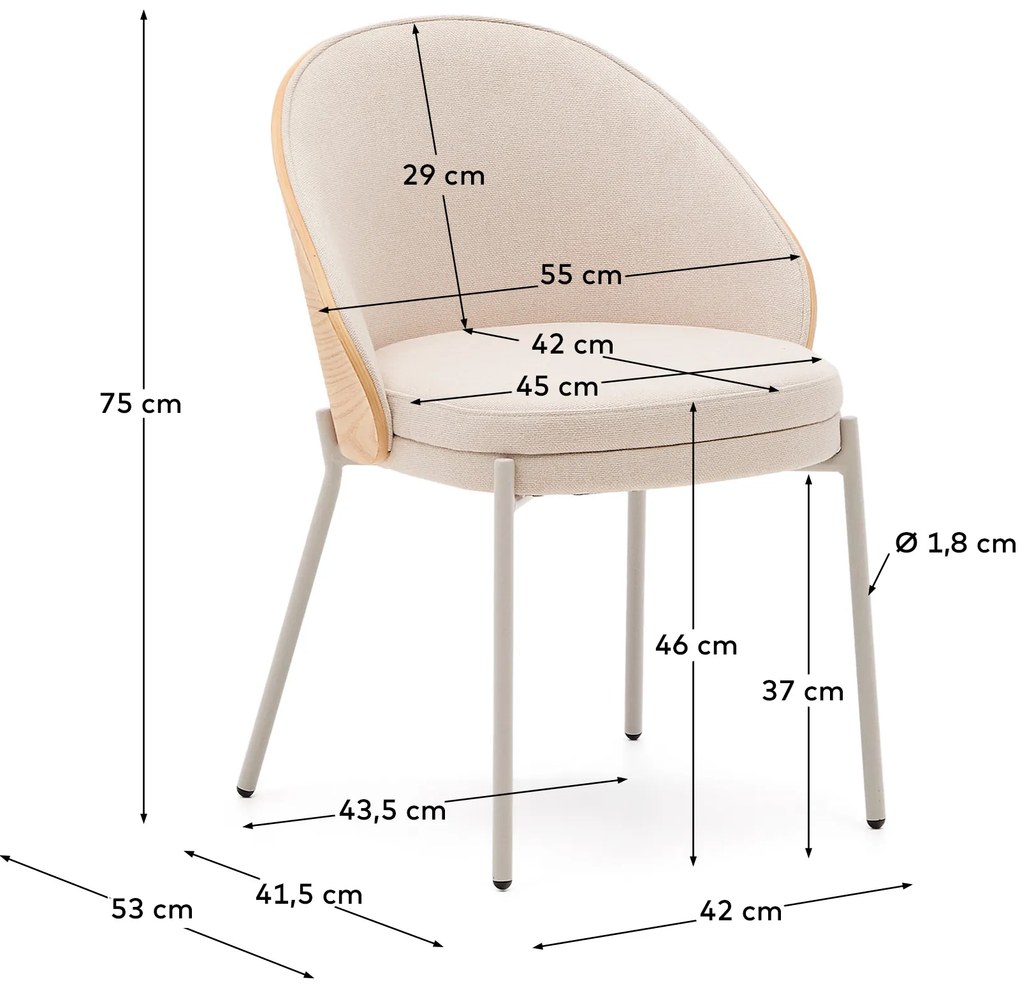 Kave Home - Sedia Eamy in ciniglia beige, impiallacciato in frassino con rifinitura naturale e metallo