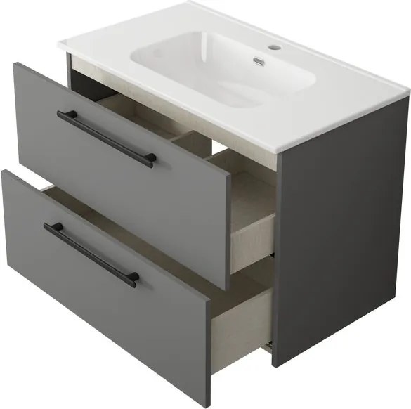 Base sospesa Remix 2 cassetti, L80 X P45 X H57.7 cm , grigio cemento