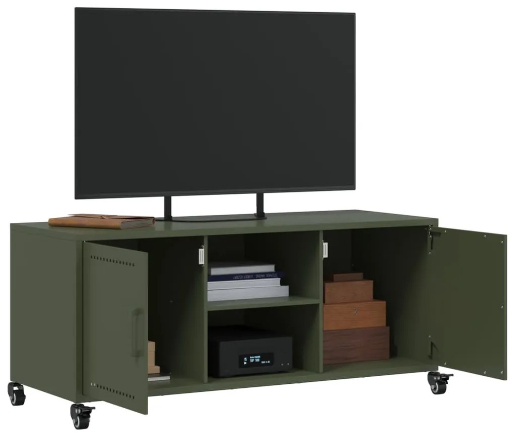 Mobile tv verde oliva 100,5x39x43,5cm acciaio laminato a freddo