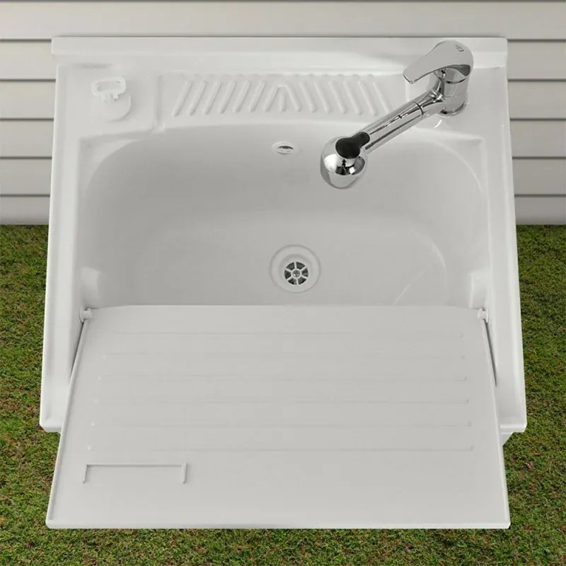 Mobile lavatoio 60x50 bianco con serranda vasca e asse lavapanni
