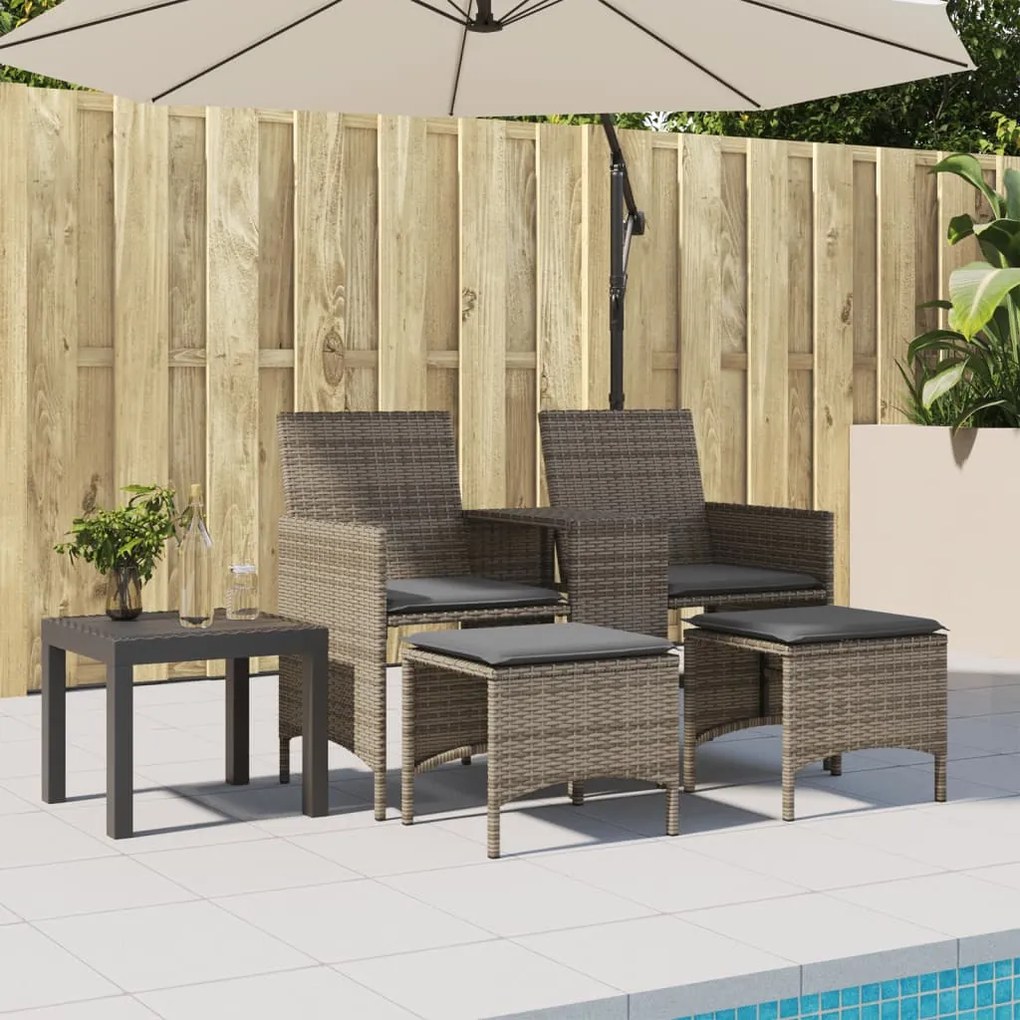 Divano giardino 2 posti con tavolo e sgabelli grigio polyrattan