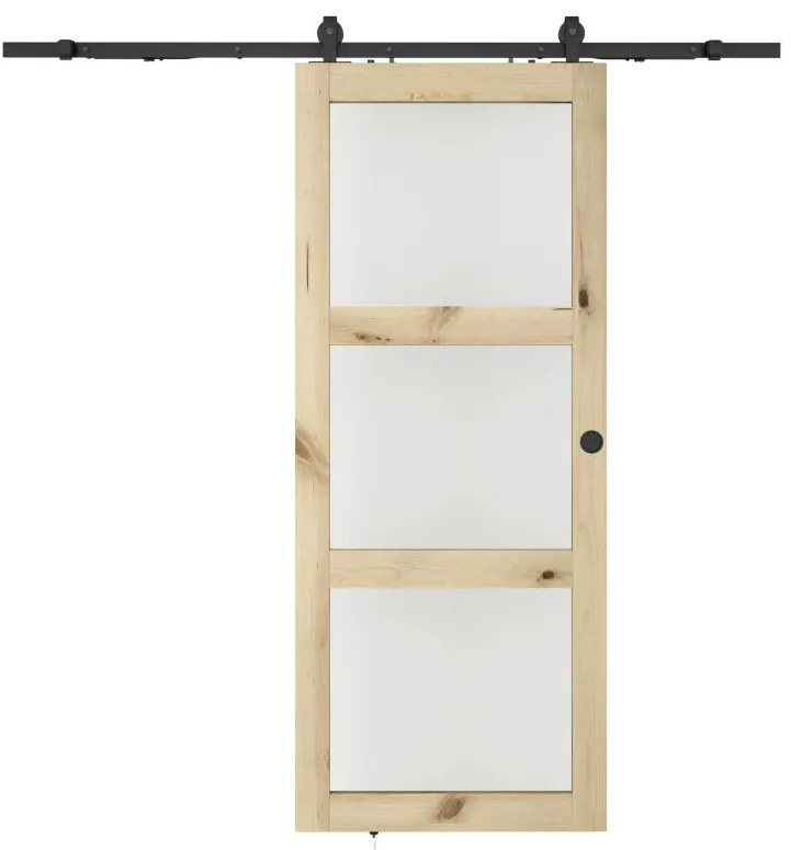 Porta scorrevole con sistema esterno muro in legno e vetro temperato 3 finestre H205 x L93 cm  - ACOSTA II