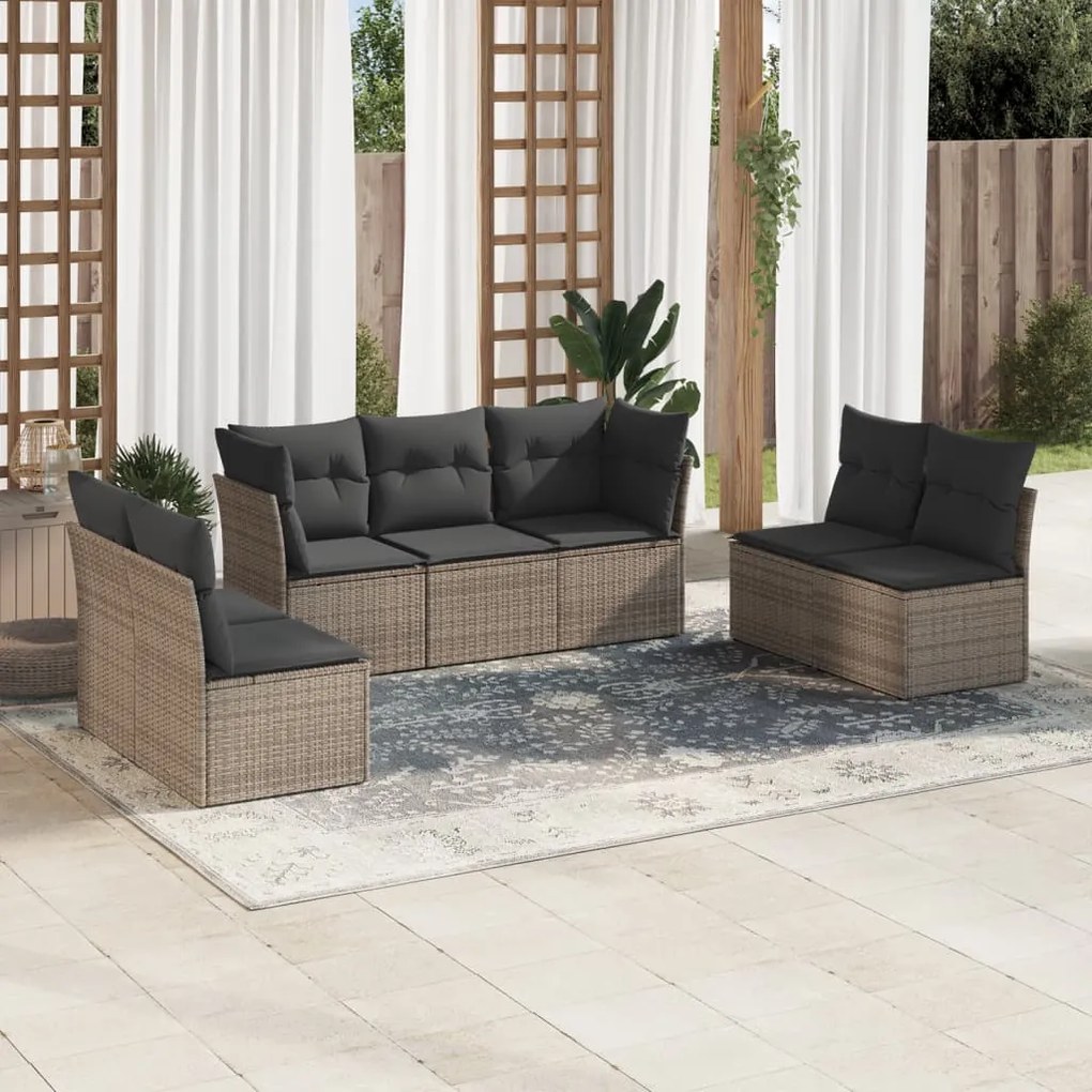 Set divani da giardino 7 pz con cuscini grigio in polyrattan