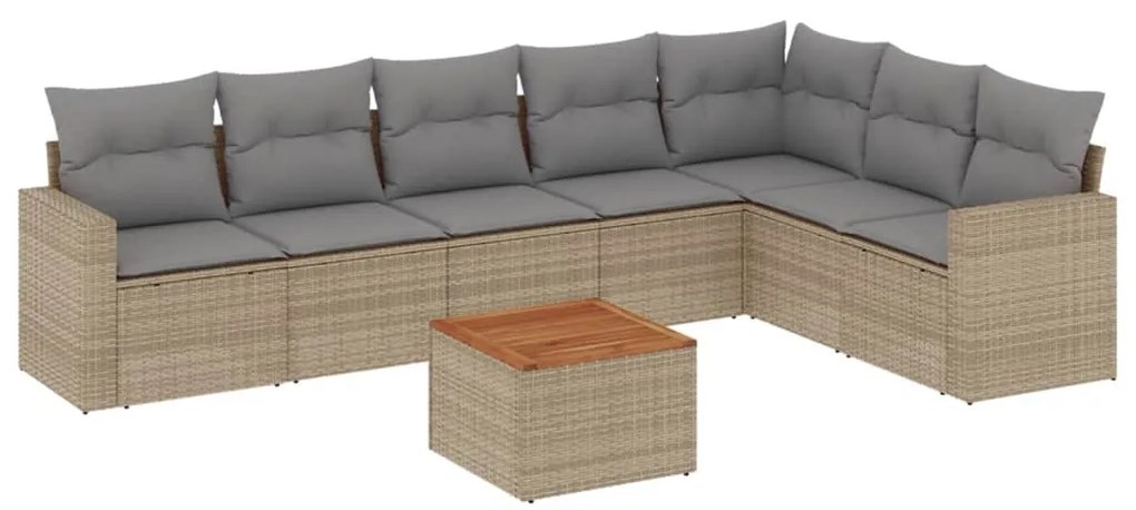 Set divano da giardino 8 pz con cuscini beige in polyrattan