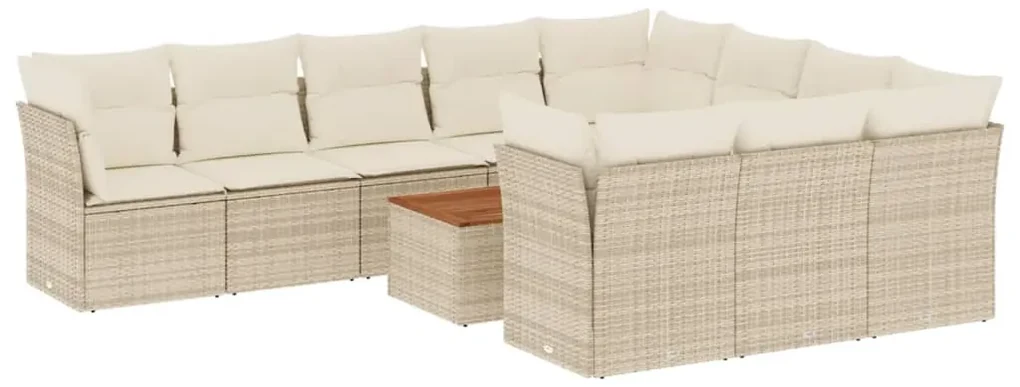 Set divani da giardino 11 pz con cuscini beige in polyrattan