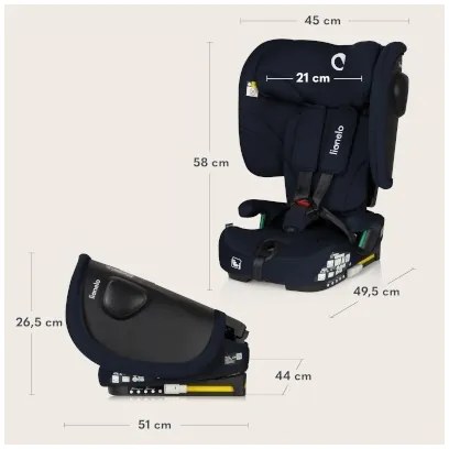 Lionelo - Seggiolino auto pieghevole NELLY i-Size 76-150 cm Blu Navy