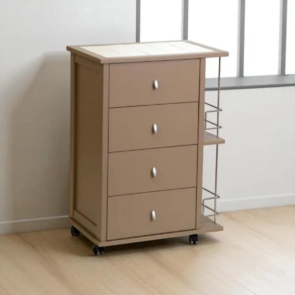 Carrello da cucina POKER con cassetti e portabottiglie Tortora