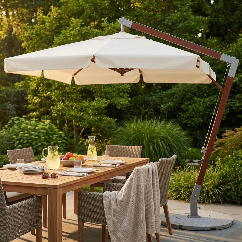 VICTOR - ombrellone da giardino decentrato con palo in legno 3 x 4 con mantovana