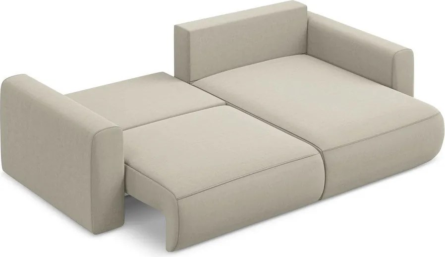 Divano angolare beige allungabile/con contenitore (con penisola a destra/con chaise lounge) con rivestimento in velluto Kapua – Makamii