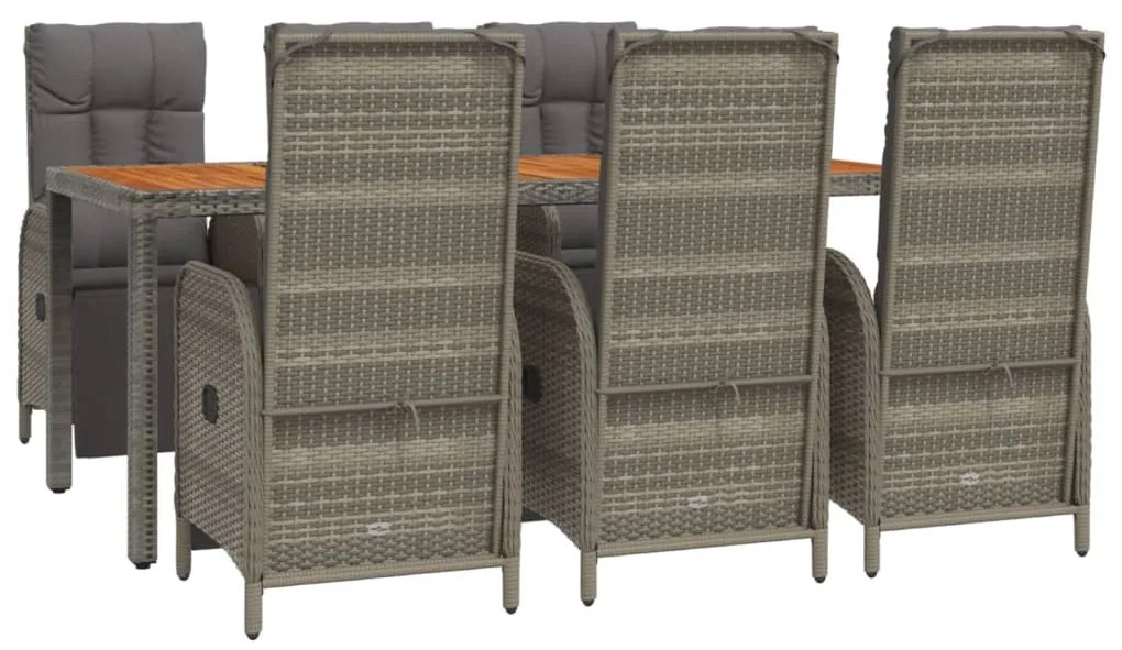 Set da pranzo da giardino 7 pz con cuscini in polyrattan grigio