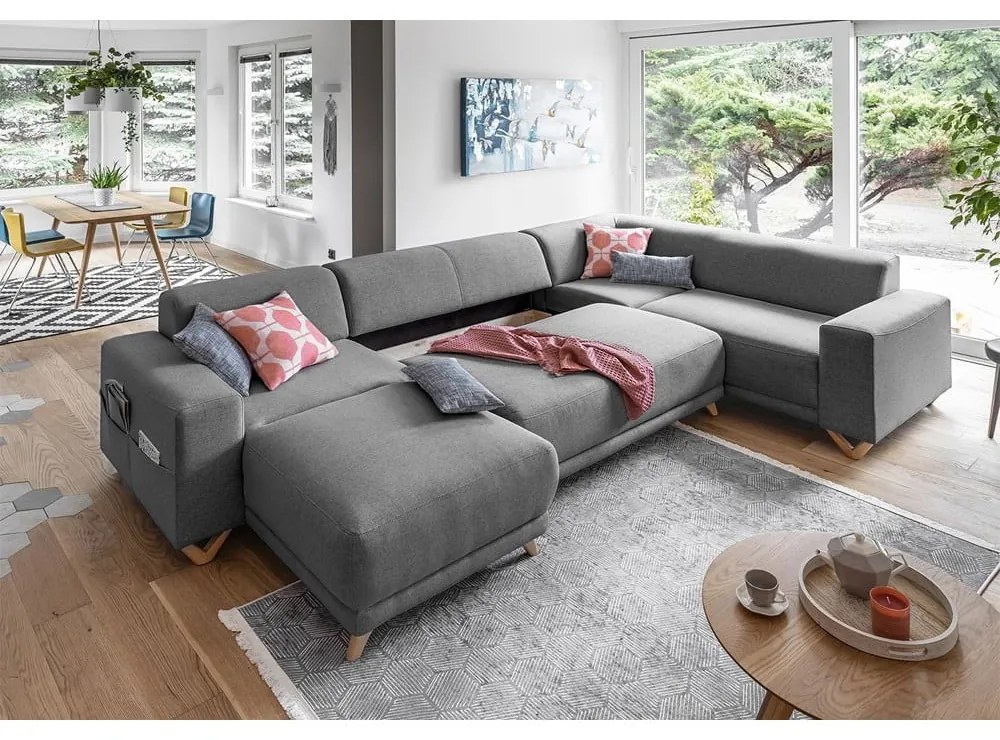 Divano angolare grigio allungabile e con contenitore (penisola a destra/a U) Classy Sophie – Miuform