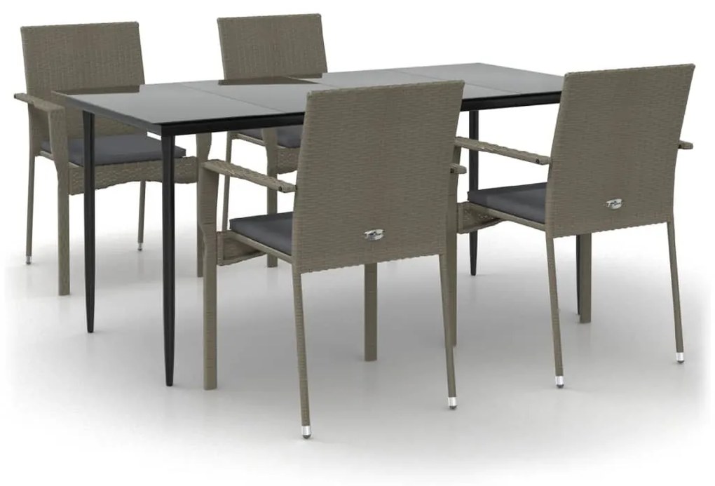 Set da pranzo giardino 5pz nero e grigio con cuscini polyrattan