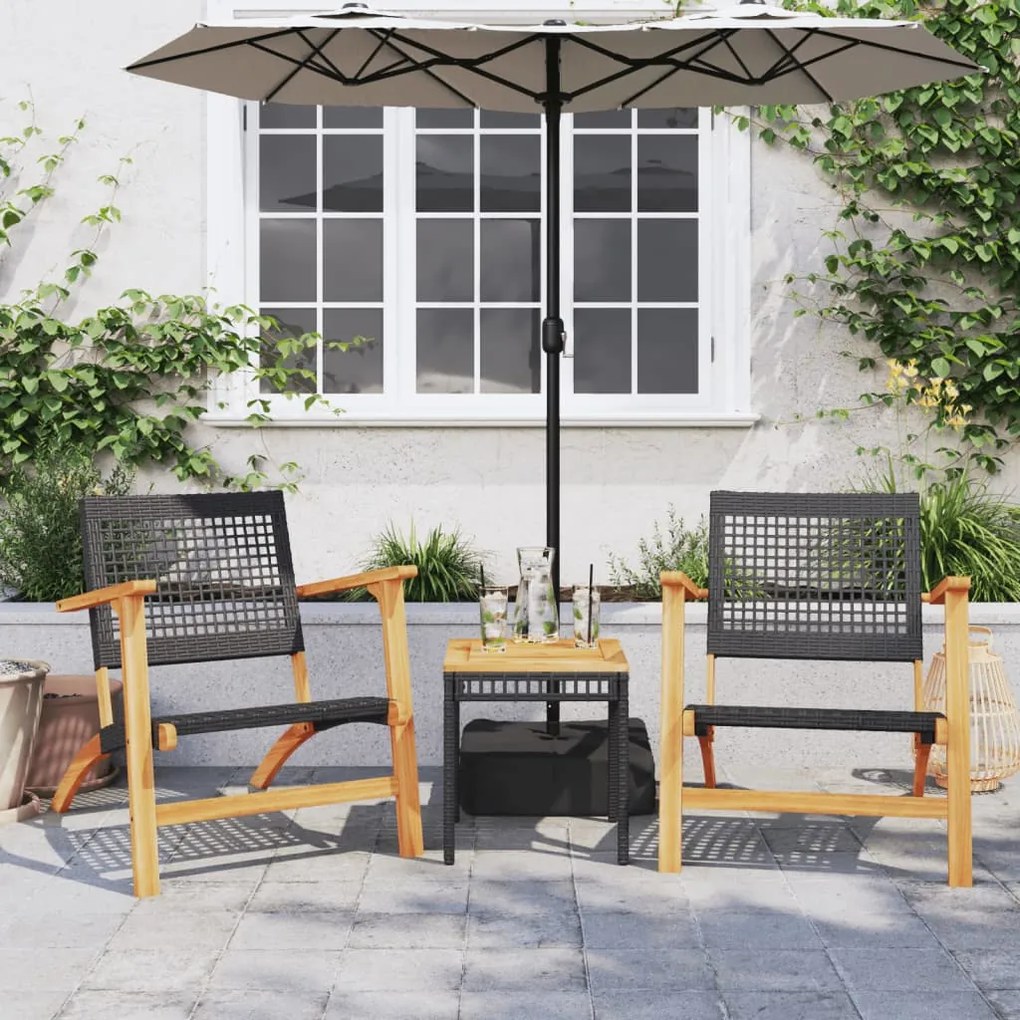 Sedie da giardino 2pz nere in polyrattan e legno di acacia