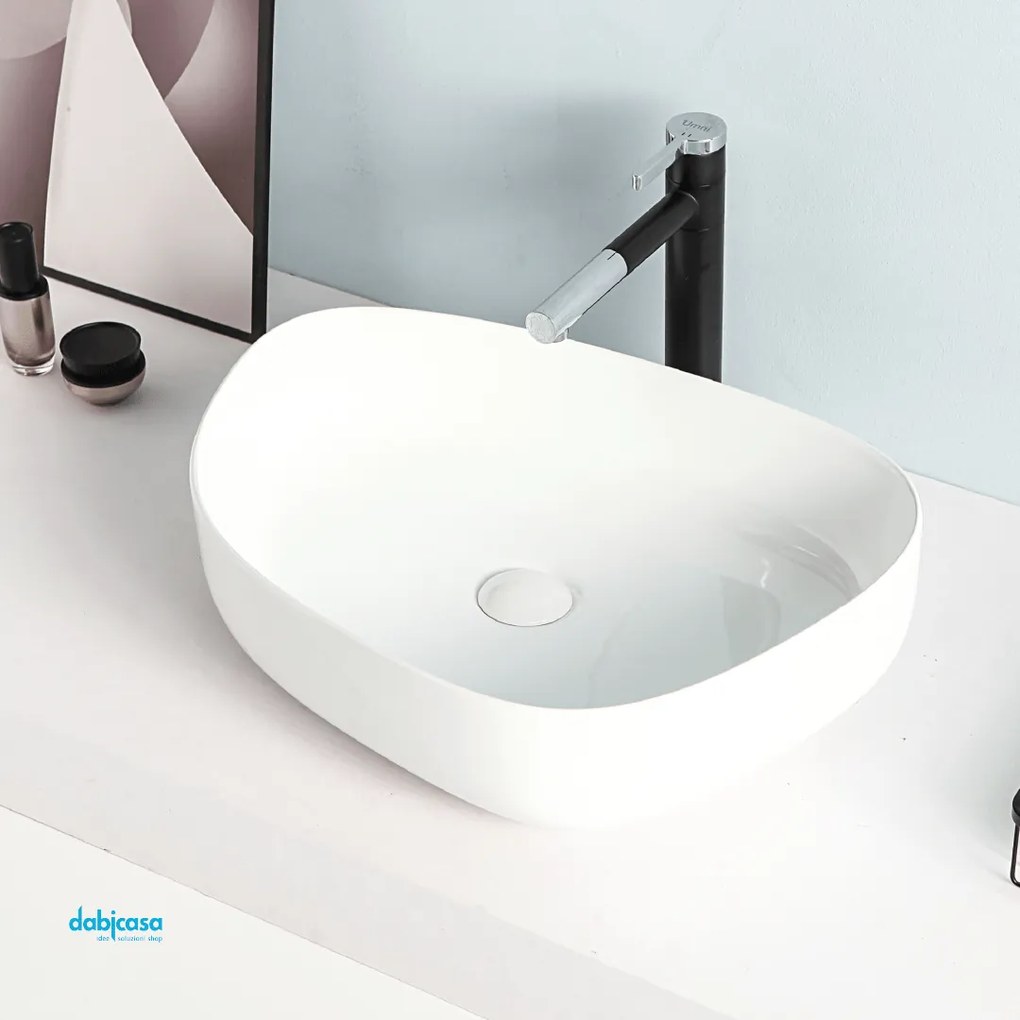 Lavabo D'Appoggio Asimmetrico "Break The Rules" Da 54,7x39,5 Cm Bianco Lucido