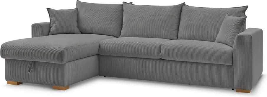 Divano angolare grigio allungabile (con composizione variabile) con rivestimento in velluto a coste Augustin – Bobochic Paris
