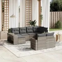 Set Divano Giardino 10 pz con Cuscini Grigio Chiaro Polyrattan 3228902