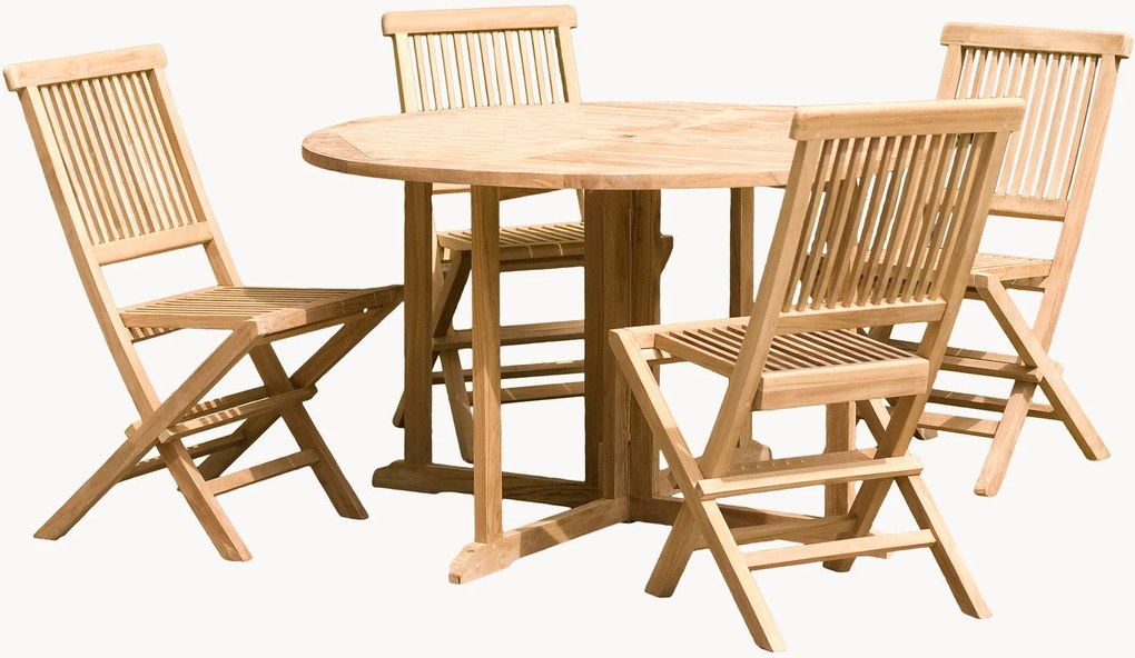 Set da pranzo da giardino in legno di teak Fun con foro per ombrellone, set da 5