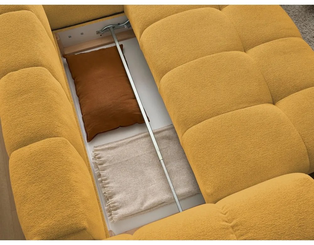 Divano angolare color senape allungabile e con contenitore (penisola a destra/a L) con rivestimento in ciniglia Everest – Bobochic Paris