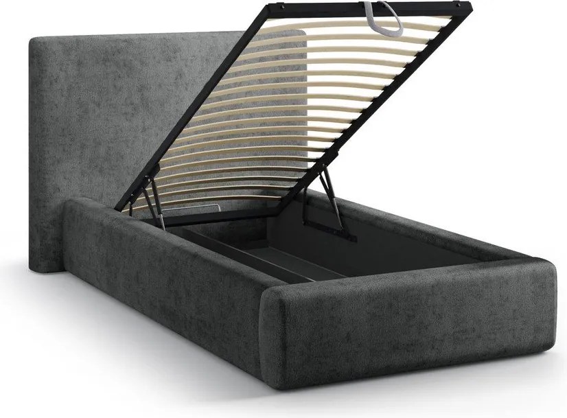 Letto singolo imbottito grigio scuro con contenitore con rete inclusa 90x200 cm Amy – Micadoni