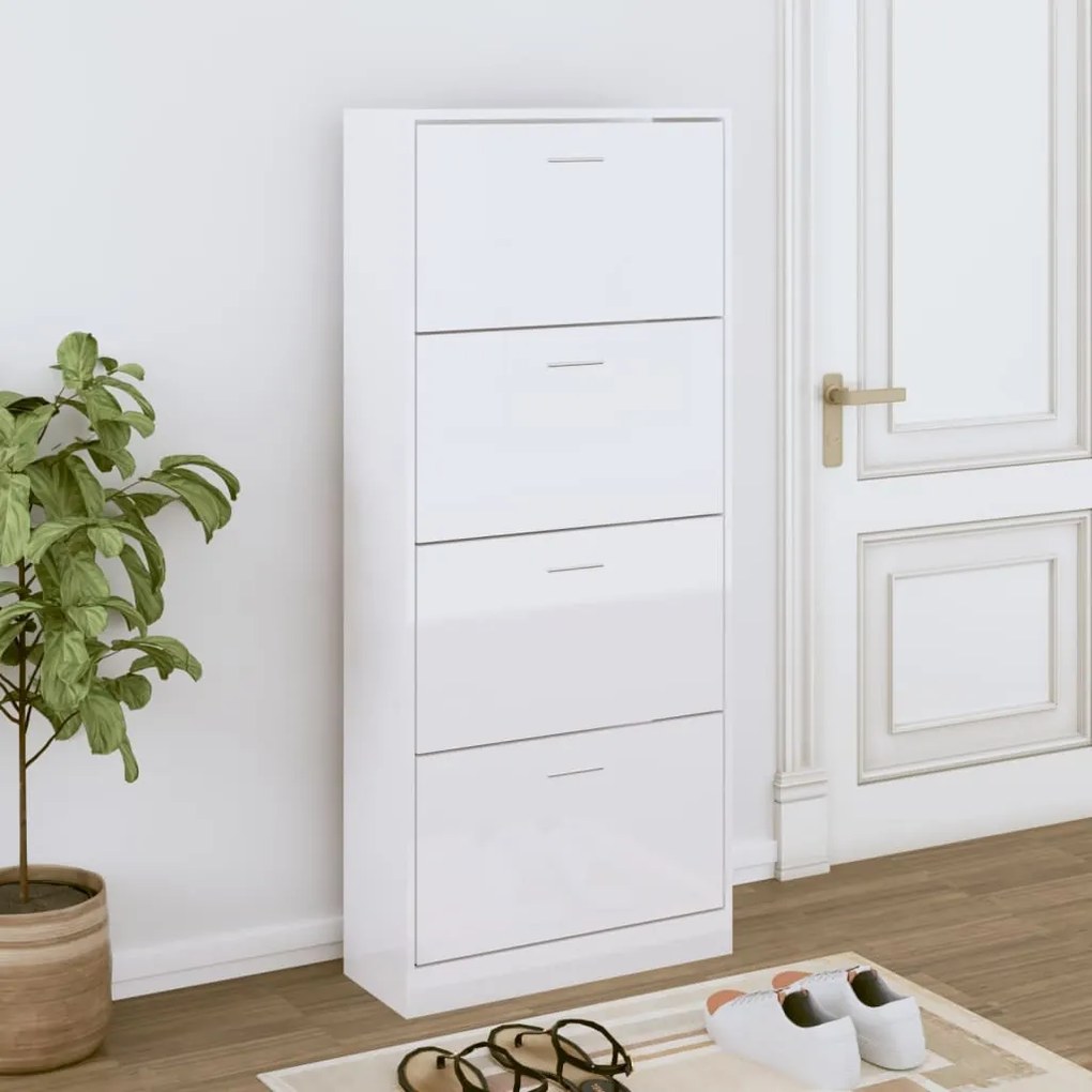 Scarpiera Bianco Lucido 63x24x147 Cm İn Legno Multistrato /