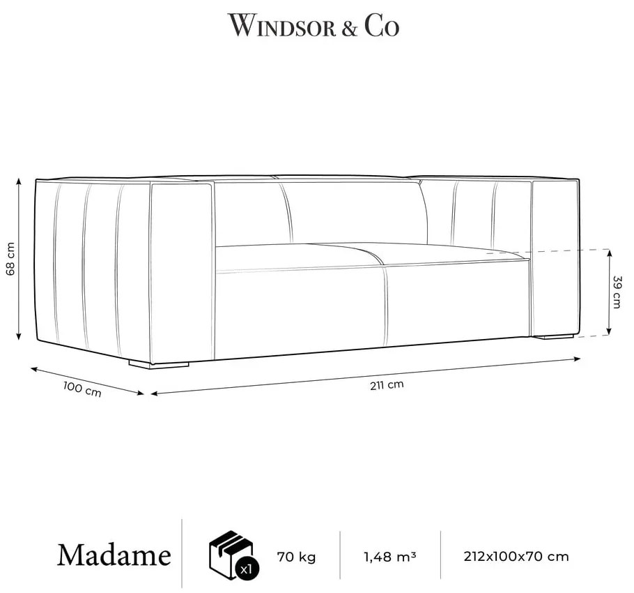 Divano in pelle marrone scuro 212 cm Madame - Windsor &amp; Co Sofas