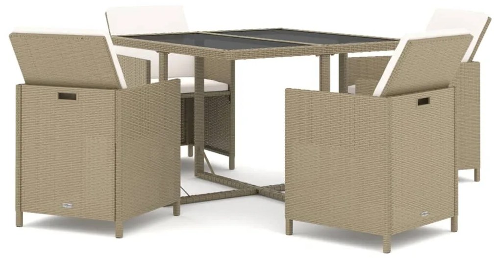 Set da Pranzo da Giardino 5 pz con Cuscini Beige in Polyrattan